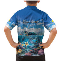 Personalised Palau Kayangel Atoll Family Matching Mermaid Dress and Hawaiian Shirt Turtle With Coral Reef Under Water