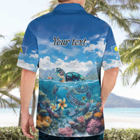 Personalised Palau Kayangel Atoll Hawaiian Shirt Turtle With Coral Reef Under Water