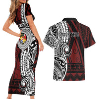 Personalised Tonga Constitution Day 1875 Couples Matching Short Sleeve Bodycon Dress and Hawaiian Shirt Polynesian Tribal Tattoo