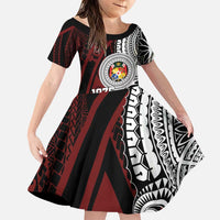 Personalised Tonga Constitution Day 1875 Family Matching Puletasi and Hawaiian Shirt Polynesian Tribal Tattoo LT9 Daughter's Dress Red - Polynesian Pride