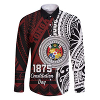 Personalised Tonga Constitution Day 1875 Family Matching Puletasi and Hawaiian Shirt Polynesian Tribal Tattoo LT9 Dad's Shirt - Long Sleeve Red - Polynesian Pride