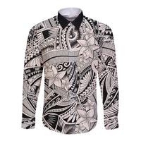 Polynesia Long Sleeve Button Shirt Tribal Polynesian Spirit With Beige Pacific Flowers LT9 Unisex Beige - Polynesian Pride