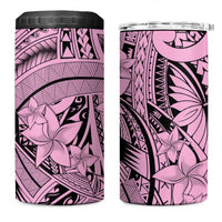 Pink Pacific Flowers Tribal Polynesian Spirit 4 in 1 Can Cooler Tumbler