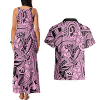 Polynesia Couples Matching Tank Maxi Dress and Hawaiian Shirt Tribal Polynesian Spirit With Pink Pacific Flowers LT9 - Polynesian Pride