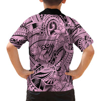 Polynesia Kid Hawaiian Shirt Tribal Polynesian Spirit With Pink Pacific Flowers LT9 - Polynesian Pride