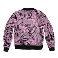Polynesia Sleeve Zip Bomber Jacket Tribal Polynesian Spirit With Pink Pacific Flowers LT9 - Polynesian Pride