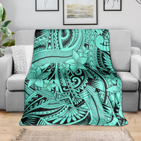 Polynesia Blanket Tribal Polynesian Spirit With Teal Pacific Flowers LT9 - Polynesian Pride