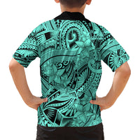 Polynesia Hawaiian Shirt Tribal Polynesian Spirit With Teal Pacific Flowers LT9 - Polynesian Pride