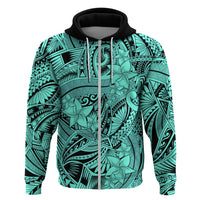 Polynesia Hoodie Tribal Polynesian Spirit With Teal Pacific Flowers LT9 - Polynesian Pride