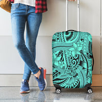 Polynesia Luggage Cover Tribal Polynesian Spirit With Teal Pacific Flowers LT9 - Polynesian Pride