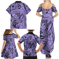 Polynesia Family Matching Summer Maxi Dress and Hawaiian Shirt Tribal Polynesian Spirit With Violet Pacific Flowers LT9 - Polynesian Pride
