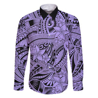 Polynesia Family Matching Summer Maxi Dress and Hawaiian Shirt Tribal Polynesian Spirit With Violet Pacific Flowers LT9 Dad's Shirt - Long Sleeve Violet - Polynesian Pride