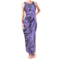 Polynesia Family Matching Tank Maxi Dress and Hawaiian Shirt Tribal Polynesian Spirit With Violet Pacific Flowers LT9 Mom's Dress Violet - Polynesian Pride