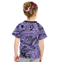 Polynesia Kid T Shirt Tribal Polynesian Spirit With Violet Pacific Flowers LT9 - Polynesian Pride