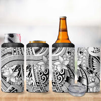 White Pacific Flowers Tribal Polynesian Spirit 4 in 1 Can Cooler Tumbler