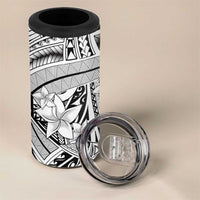 White Pacific Flowers Tribal Polynesian Spirit 4 in 1 Can Cooler Tumbler