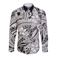 Polynesia Long Sleeve Button Shirt Tribal Polynesian Spirit With White Pacific Flowers LT9 Unisex White - Polynesian Pride