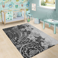 Polynesia Area Rug Hibiscus and Hawaiian Tribal Tattoo Retro Style Gray Color LT9 - Polynesian Pride