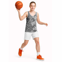 Polynesia Basketball Jersey Hibiscus Hawaiian Tribal Tattoo Retro Gray - Polynesian Pride