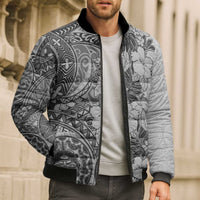 Polynesia Bomber Puffer Jacket Hibiscus Hawaiian Tribal Tattoo Retro Gray LT9 - Polynesian Pride