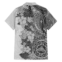 Polynesia Family Matching Off Shoulder Long Sleeve Dress and Hawaiian Shirt Hibiscus and Hawaiian Tribal Tattoo Retro Style Gray Color LT9 - Polynesian Pride