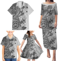 Polynesia Family Matching Puletasi Dress and Hawaiian Shirt Hibiscus and Hawaiian Tribal Tattoo Retro Style Gray Color LT9 - Polynesian Pride