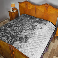 Polynesia Quilt Hibiscus and Hawaiian Tribal Tattoo Retro Style Gray Color LT9 - Polynesian Pride