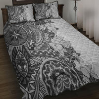 Polynesia Quilt Bed Set Hibiscus and Hawaiian Tribal Tattoo Retro Style Gray Color LT9 - Polynesian Pride