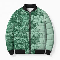 Polynesia Bomber Puffer Jacket Hibiscus Hawaiian Tribal Tattoo Retro Green LT9 Unisex Green - Polynesian Pride