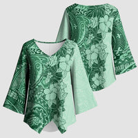 Polynesia Kimono Sleeve Blouse Hibiscus Hawaiian Tribal Tattoo Retro Green - Polynesian Pride