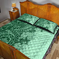 Polynesia Quilt Bed Set Hibiscus and Hawaiian Tribal Tattoo Retro Style Green Color LT9 - Polynesian Pride