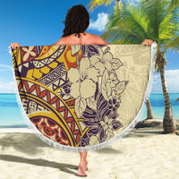 Polynesia Beach Blanket Hibiscus and Hawaiian Tribal Tattoo Retro Style Tan Color LT9 - Polynesian Pride