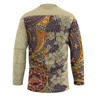 Polynesia Hockey Jersey Hibiscus Hawaiian Tribal Tattoo Retro Tan - Polynesian Pride