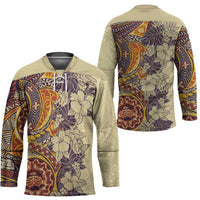 Polynesia Hockey Jersey Hibiscus Hawaiian Tribal Tattoo Retro Tan - Polynesian Pride