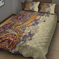 Polynesia Quilt Bed Set Hibiscus and Hawaiian Tribal Tattoo Retro Style Tan Color LT9 - Polynesian Pride