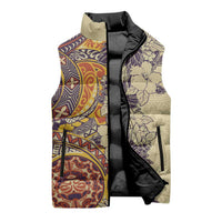 Polynesia Sleeveless Puffer Jacket Hibiscus Hawaiian Tribal Tattoo Retro Tan LT9 - Polynesian Pride