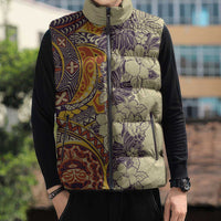 Polynesia Sleeveless Puffer Jacket Hibiscus Hawaiian Tribal Tattoo Retro Tan LT9 - Polynesian Pride