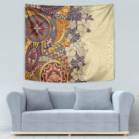 Polynesia Tapestry Hibiscus and Hawaiian Tribal Tattoo Retro Style Tan Color LT9 - Polynesian Pride