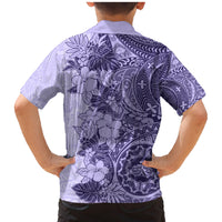 Polynesia Family Matching Mermaid Dress and Hawaiian Shirt Hibiscus and Hawaiian Tribal Tattoo Retro Style Violet Color LT9 - Polynesian Pride