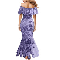 Polynesia Family Matching Mermaid Dress and Hawaiian Shirt Hibiscus and Hawaiian Tribal Tattoo Retro Style Violet Color LT9 - Polynesian Pride