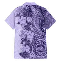 Polynesia Family Matching Off Shoulder Maxi Dress and Hawaiian Shirt Hibiscus and Hawaiian Tribal Tattoo Retro Style Violet Color LT9 - Polynesian Pride