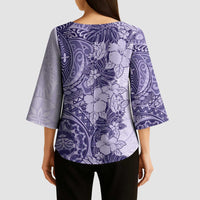 Polynesia Kimono Sleeve Blouse Hibiscus Hawaiian Tribal Tattoo Retro Violet - Polynesian Pride