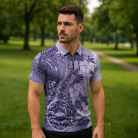 Polynesia Zipper Polo Shirt Hibiscus Hawaiian Tribal Tattoo Retro Violet - Polynesian Pride