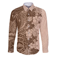Polynesia Family Matching Mermaid Dress and Hawaiian Shirt Hibiscus and Hawaiian Tribal Tattoo Retro Style Pink Pastel LT9 Dad's Shirt - Long Sleeve Pink Pastel - Polynesian Pride