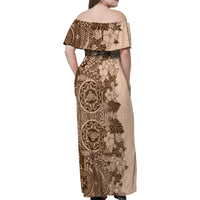 Polynesia Family Matching Off Shoulder Maxi Dress and Hawaiian Shirt Hibiscus and Hawaiian Tribal Tattoo Retro Style Pink Pastel LT9 - Polynesian Pride