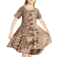Polynesia Kid Short Sleeve Dress Hibiscus and Hawaiian Tribal Tattoo Retro Style Pink Pastel LT9 - Polynesian Pride