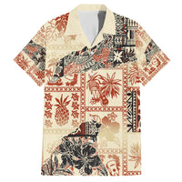 Hawaii Family Matching Off Shoulder Long Sleeve Dress and Hawaiian Shirt Aloha Tribal Pattern Beige Version LT9 Dad's Shirt - Short Sleeve Beige - Polynesian Pride