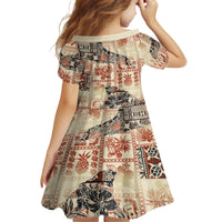 Hawaii Family Matching Tank Maxi Dress and Hawaiian Shirt Aloha Tribal Pattern Beige Version LT9 - Polynesian Pride