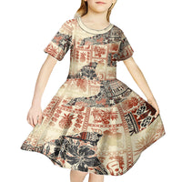 Hawaii Kid Short Sleeve Dress Aloha Tribal Pattern Beige Version LT9 - Polynesian Pride