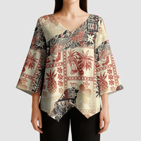 Hawaii Beige Version Kimono Sleeve Blouse Aloha Tribal Pattern - Polynesian Pride